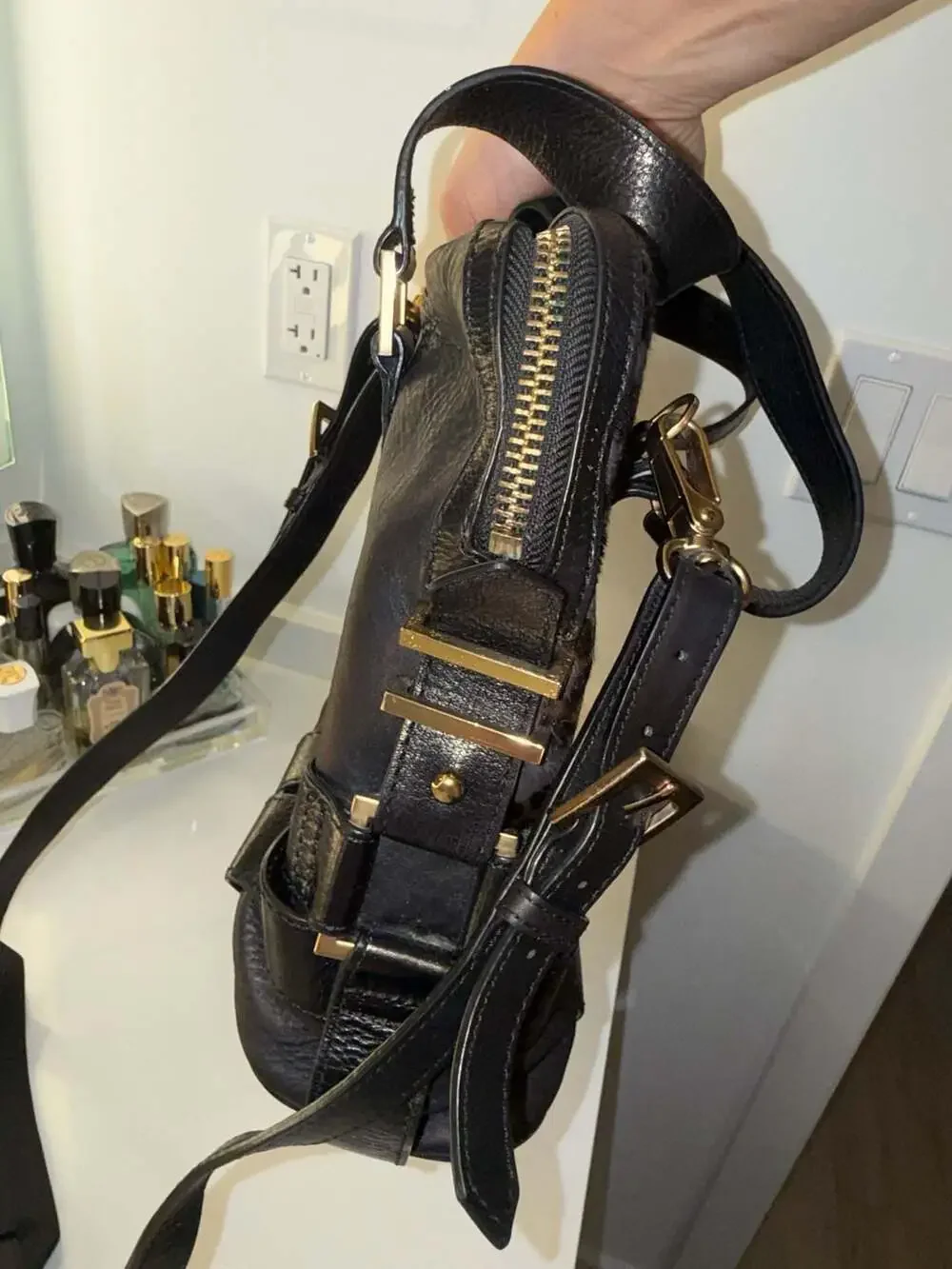 Nanette Lepore Black Leather and Leopard Print Satchel Tote Bag